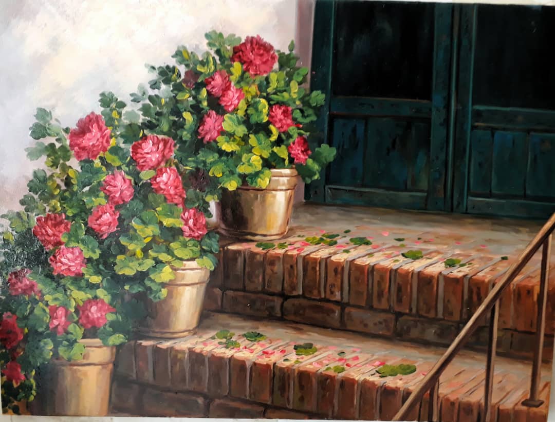 نقاشی رنگ و روغن ( گلدان ها )